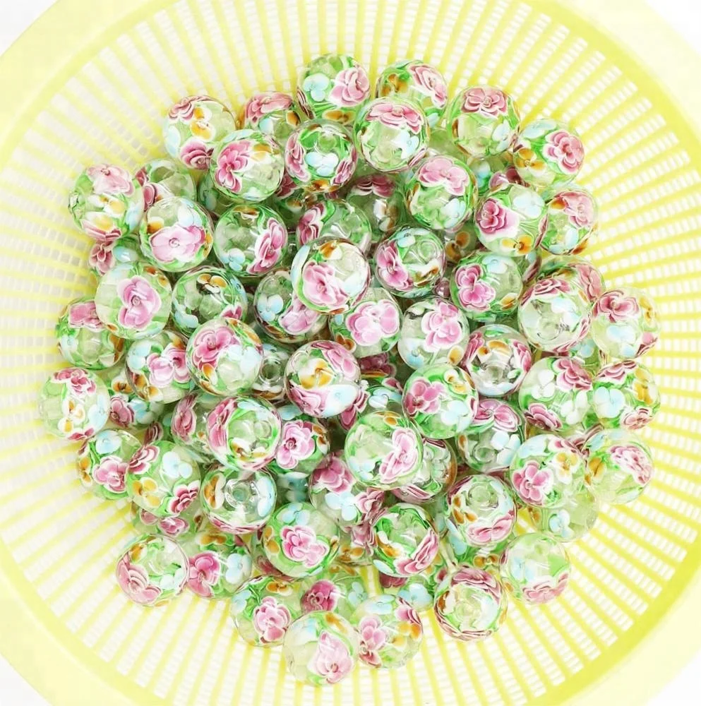 20mm Big hole Lampwork Glass Round Flower Focal Beads for Women Girl Jewelry Table Lamp Crafts Decoration