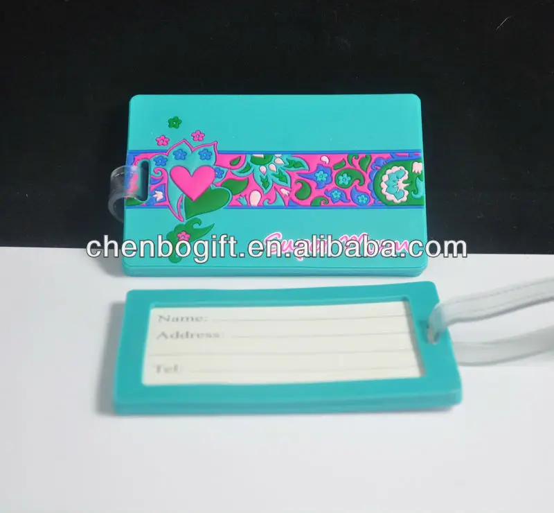 Custom design travel rubber 3d luggage tag, flexible rubber airplane luggage tag