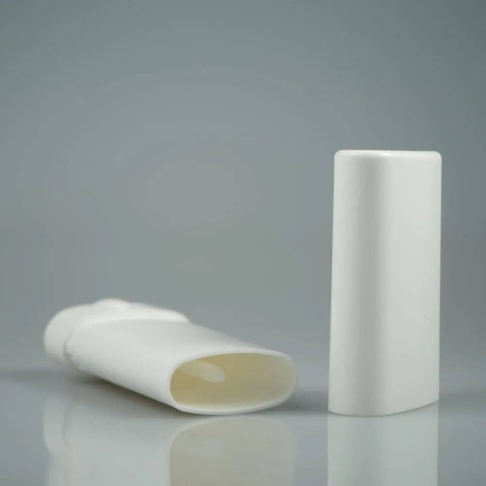 white 15g plastic deodorant tube , oval lip balm tube, oval solid perfume container clay blush tube
