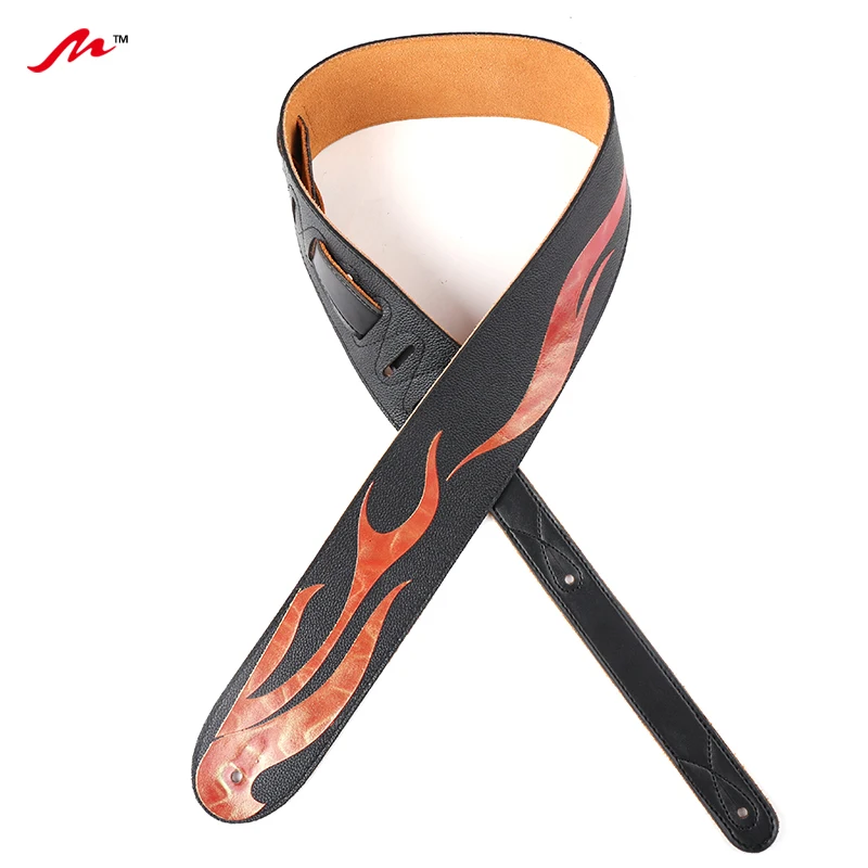 
Whole new high quality custom leather guitar strap with fire shiningpattern for electric guitat/bass 