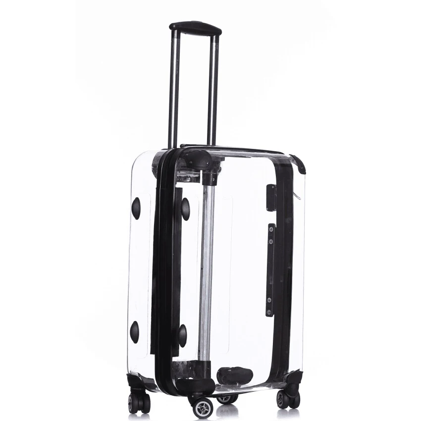 Double side transparent clear pc luggage customized design trolley suitcase