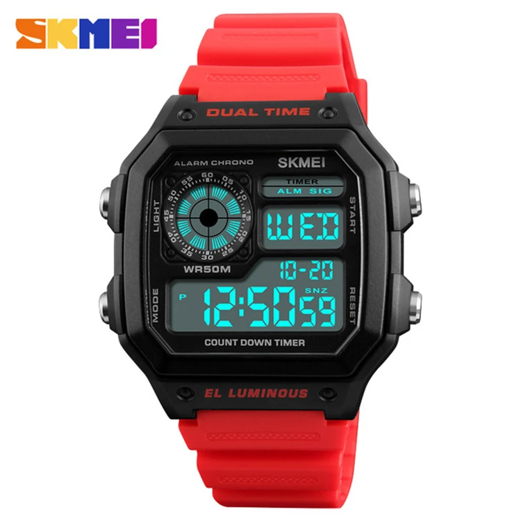 SKMEI 1299 Top Brand Luxury Digital Watch Men Double Time Countdown Waterproof Outdoor Sports Watches
