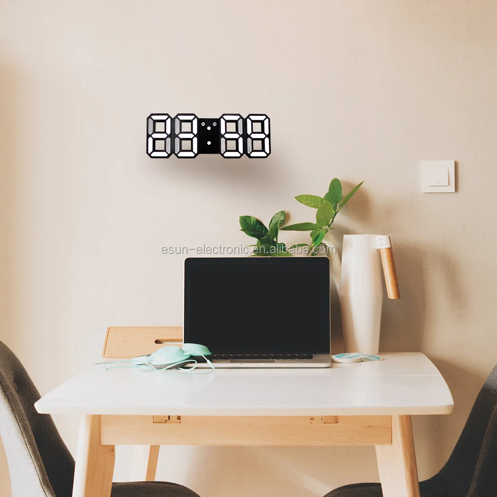 Smart Brightness Control 3D LED Modern Digital Alarm Wall Clock for Office Home Decor