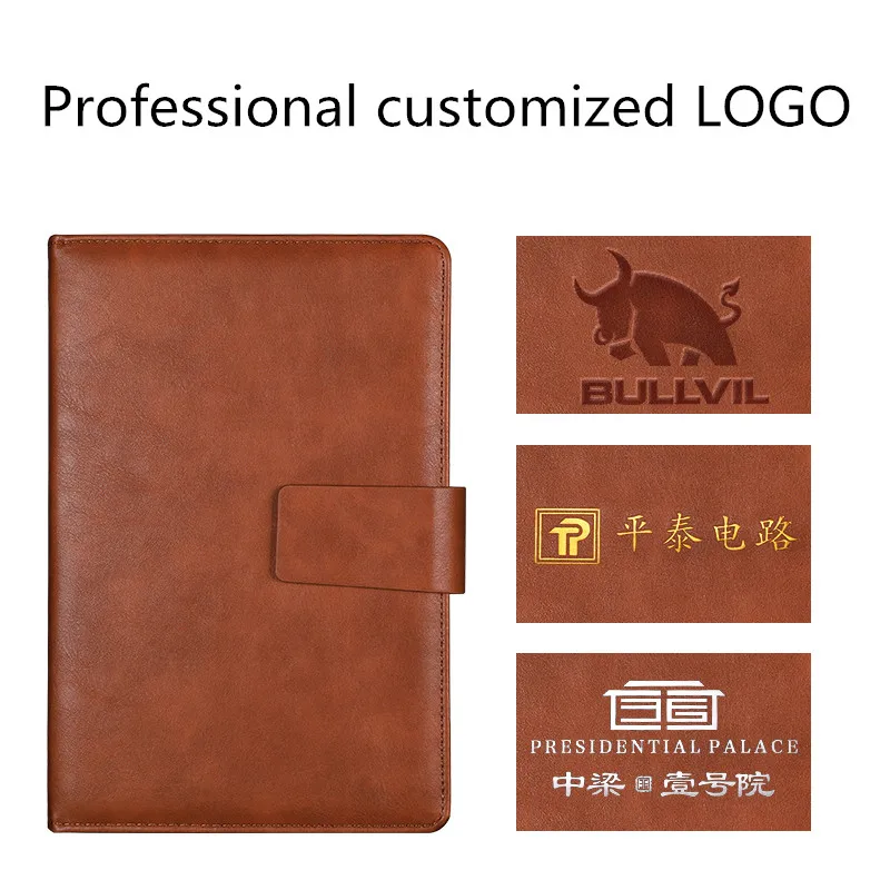 Personalized business office stationery notebook with U shape magnetic button and penholder
