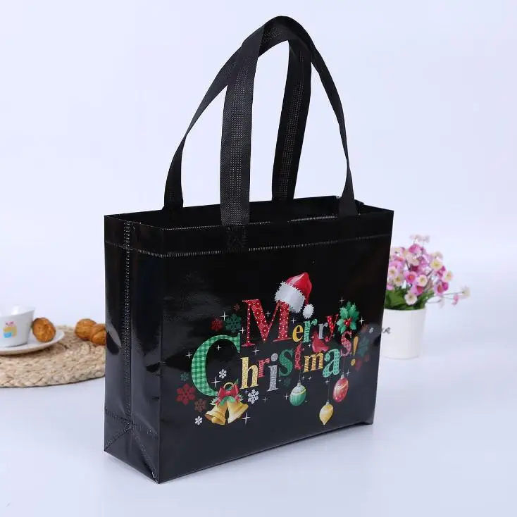 Многоразовая Персонализированная ламинированная полноцветная печать черная Нетканая сумка для продуктов