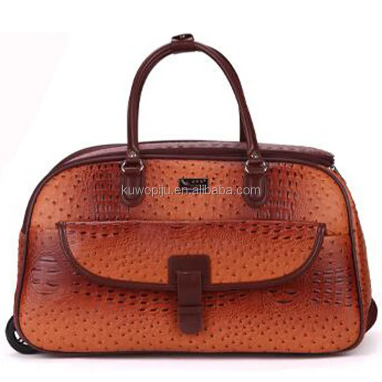 brown leather Hand Luggage Holdall wheeled Trolley Weekend Bag