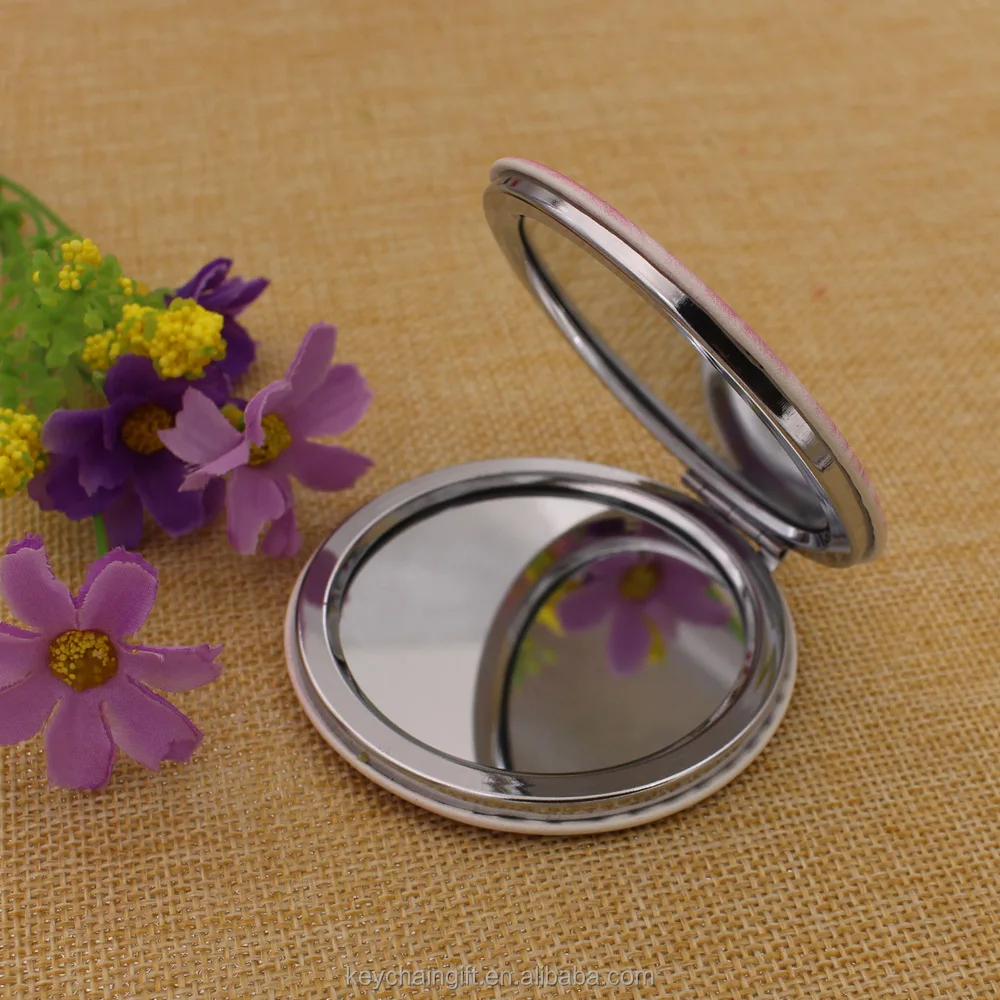 Hot sale good quality leather compact mirror pink pocket mirror