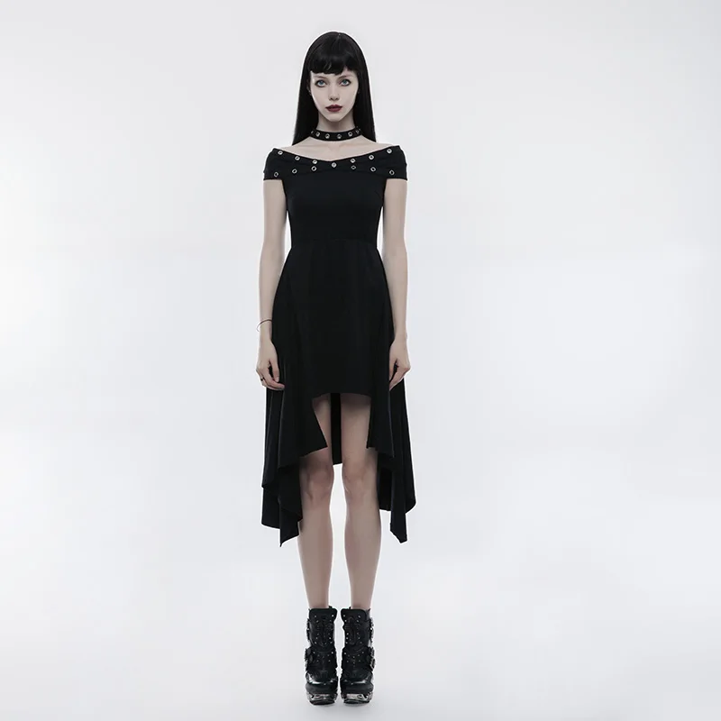 
 X Collar Black Sexy Asymmetric Hem Long Evening Dresses A-line Skirts Off Shoulder dress  