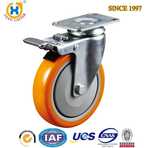 China Castor Factory 100mm Swivel  Thermoplastic Rubber Caster Wheel with steel brake