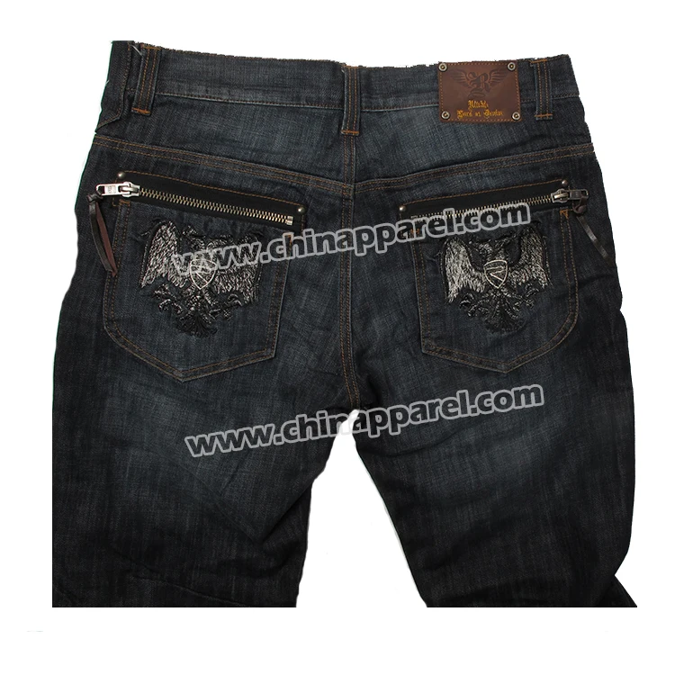 Лучшая цена, мужские джинсы с вышивкой, задние карманы, изготовленные в Китае