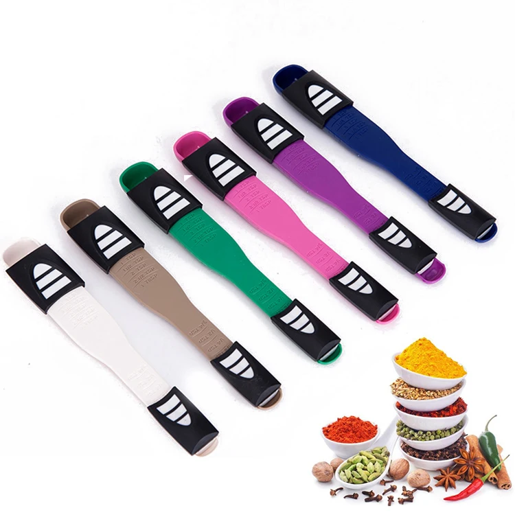 Лидер продаж на Amazon двойная пластиковая мерная ложка без бисфенола А регулируемая шкала кухонный инструмент для