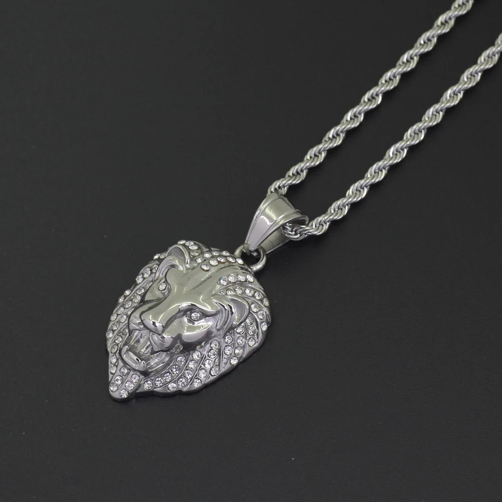 SN120 Stainless Steel Jewelry hip hop Pendant Necklace with 3mm 24inch Rope Chain