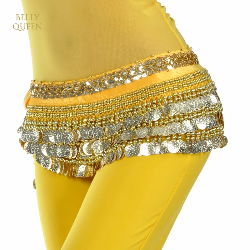 Velvet belly dance hip scarf with 338 gold coins BellyQueen
