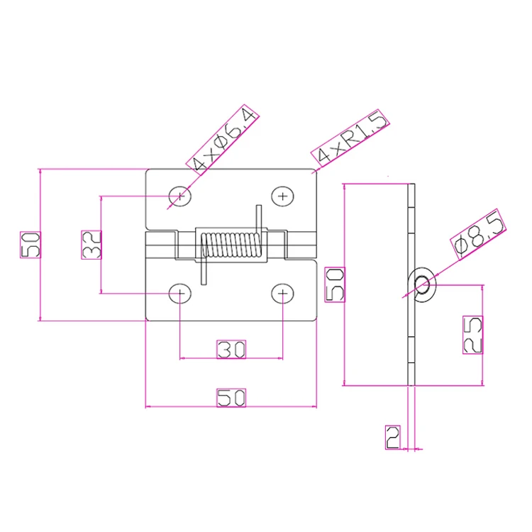 Guangyou OEM hardware door accessories nice quality 50x50x2.0mm stainless steel iron gate spring hinge