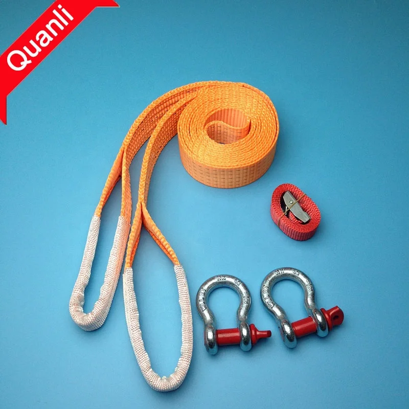 5T 50mm Heavy Duty Car Tow Strap Double ply tow strap with steel snap hook for emergency vehicle towing