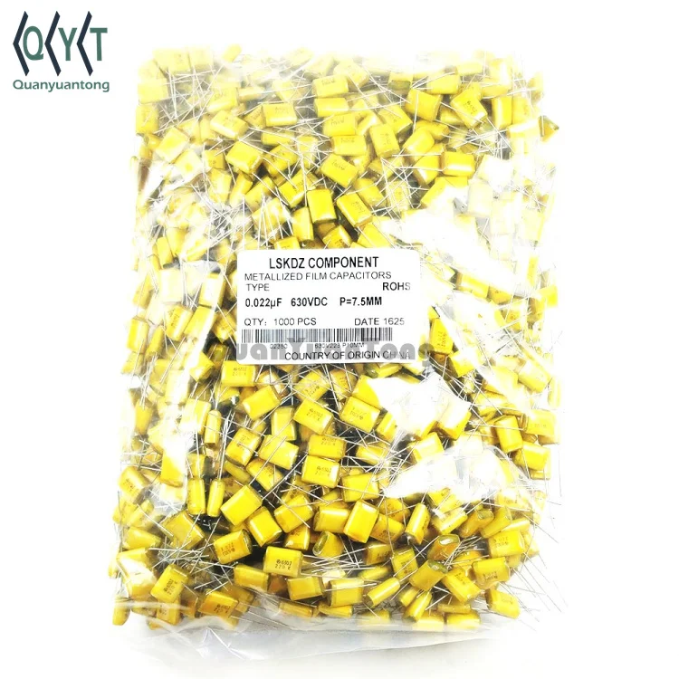 22n 630J 630V223 223J 630J metalized polyester film capacitor 0.022uf 630VDC polyester film mylar capacitor P=7.5MM