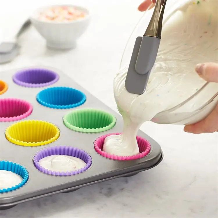 12pk Reusable Silicone Baking Cups cupcake mold for baking cakes Freezer-, microwave-, and oven-safe