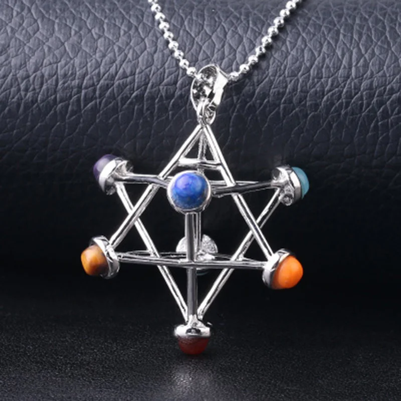 Wholesale Religious Merkaba Pendant Ornament Unisex Jewelry 7 Chakras Necklace