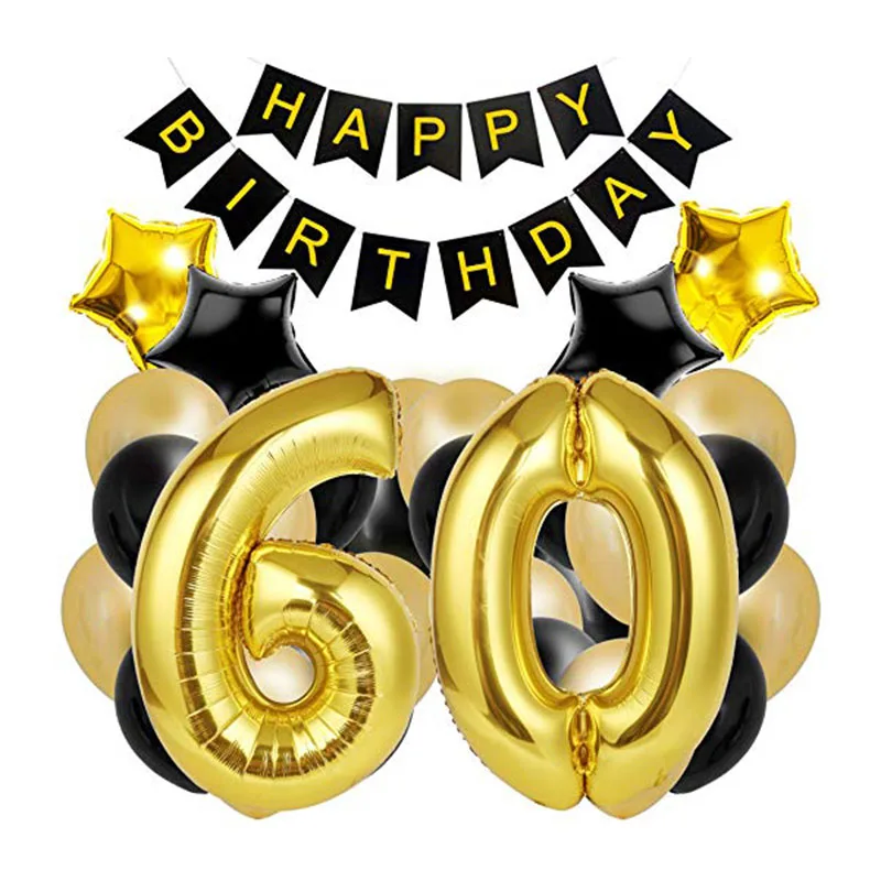 
Unique 60th Birthday Decorations balloon set for The Best 60th Birthday Party with Happy birthday banner 