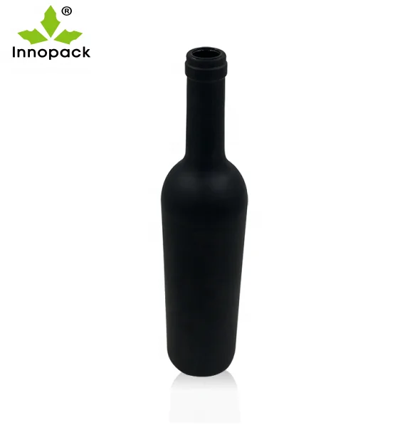 750 ml Liquor Round Glass Matte Black Wine Bottle with Cork