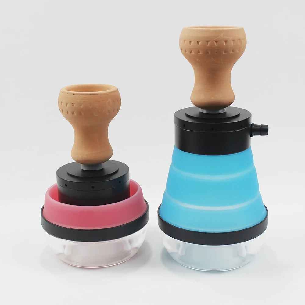 Portable shisha retractable hukka silicone chicha mini led hookah with bag