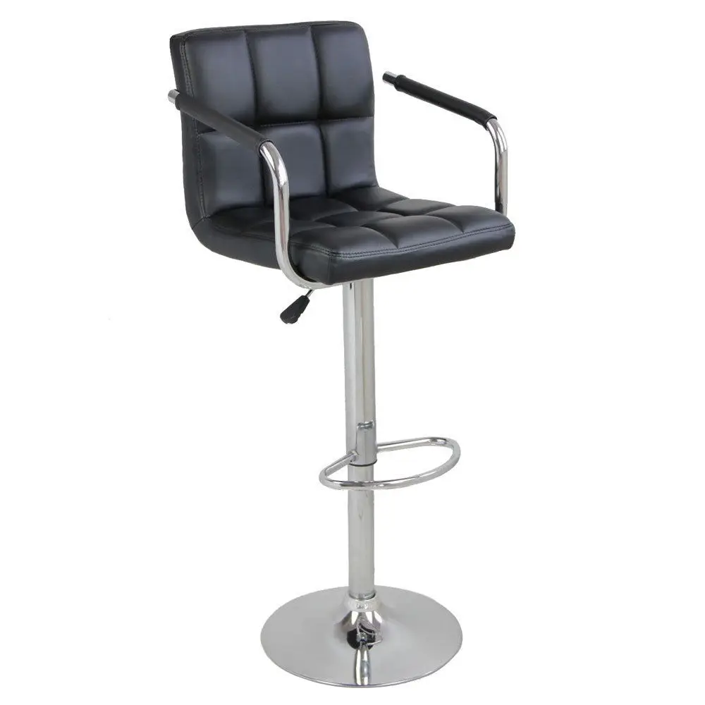 
Modern Black PU Leather Armrest Adjustable Hydraulic Swivel Bar Stool 