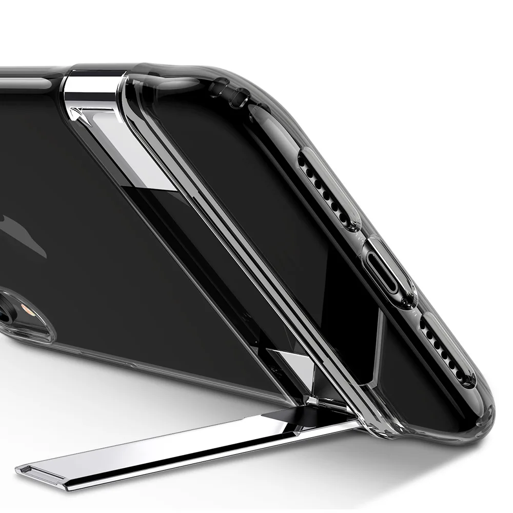 2018 Metal Kickstand Case Vertical and Horizontal Stand Soft TPU Bumper Transparent Cover case for iPhone XR 6.1 inch