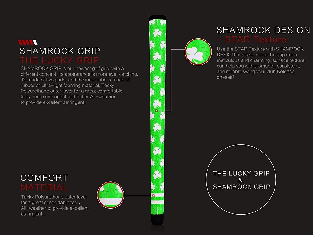NEW Champkey Shamrock Golf Grips for Golf Club Three Size Standard Midsize and Oversize Club Grips