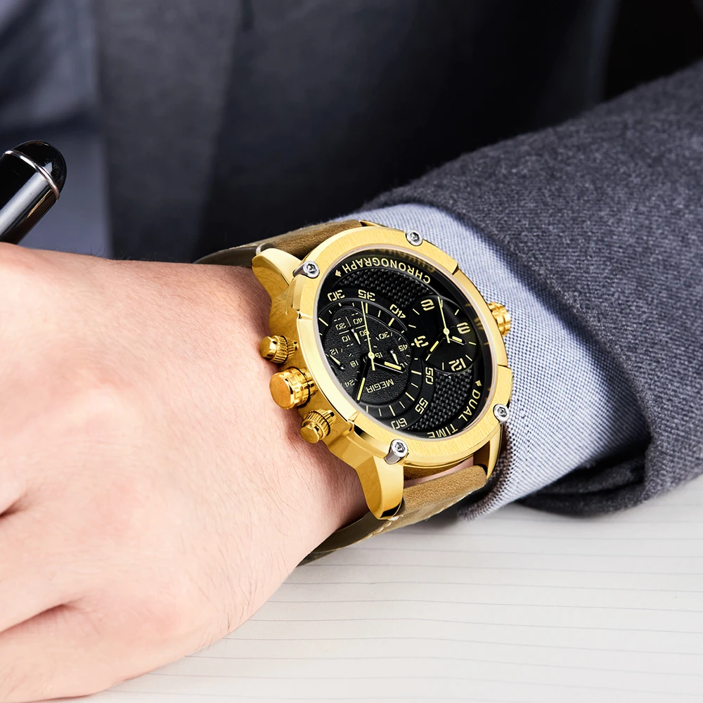 Shenzhen Watch Manufacturer Megir Dual Time Zone Waterproof Sports Mens Watches in Wristwatches