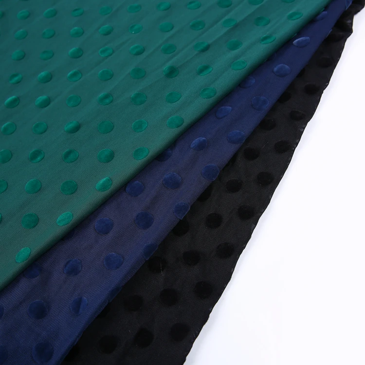 
Custom wholesale green polka dot design polyester mesh flock printing fabric knitted 