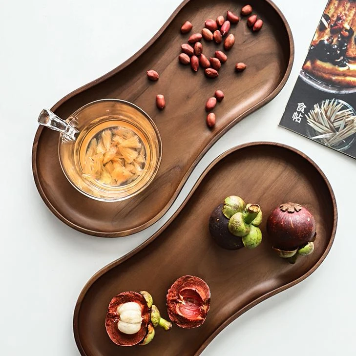 Japanese whole wood serving tray black walnut solid wooden tray