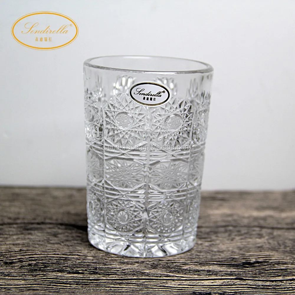 
2018 Bohemia Vintage style 8% Lead Crystal Hand-cut engraved sunflower whiskey tumbler glass cup factory price 
