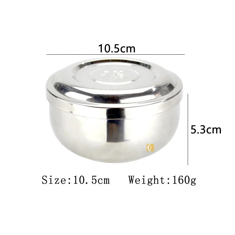 
High quality Stainless steel Double layer with cover Korean bowl Soup /kimchi/10.5cm Rice bowl 