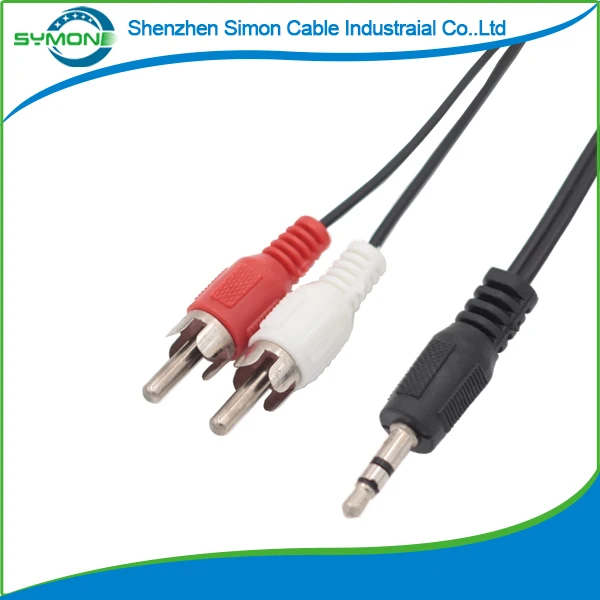 
High Quality Gold Plated Fish eye shape 3.5MM to 2RCA Black RCA AV Audio Video Cable 