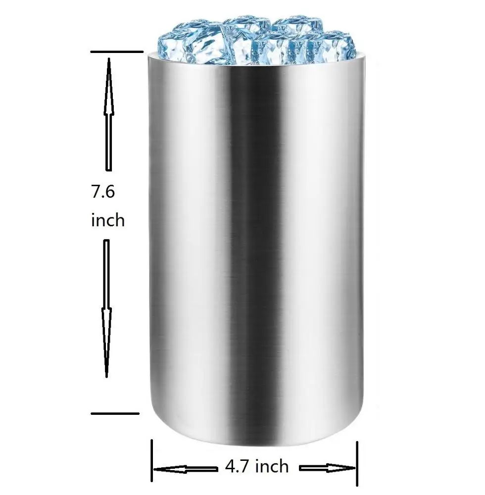 Double Wall White Wine Bottle Cooler Insulated Custom Metal Beer Chiller Stainless Steel Ice Bucket for Champagne