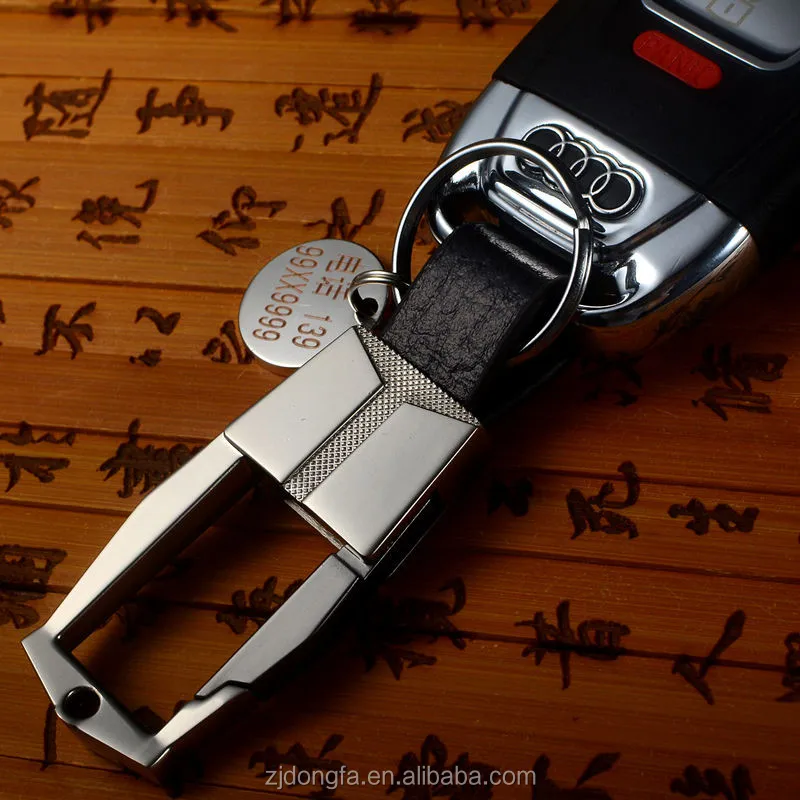 Wholesale Custom Made Classic Style Men Male Metal Auto Car Keyring Genuine Leather Keychain