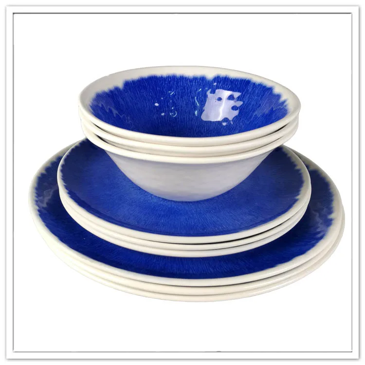 blue color 12 piece Sealife Design (Cobalt Crab) dinner set melamine tableware