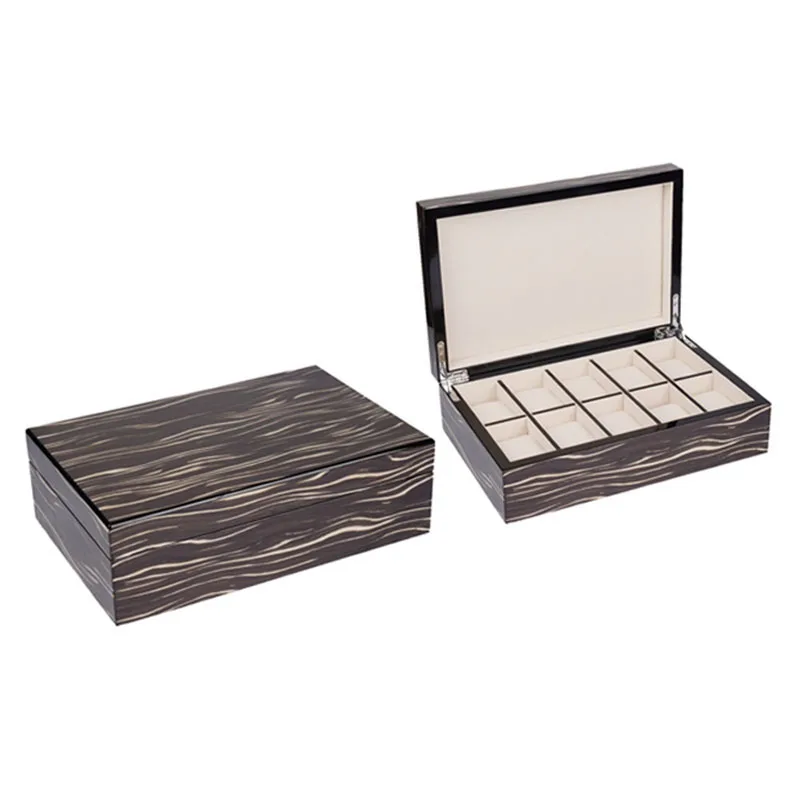 Custom medium High Quality unique 10 Slots watch strap case veneer wooden custom logo Watch Boxes with Pillows and locks