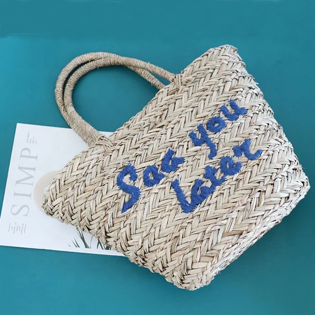 
 Вышитые слова праздничный стиль ручная вышивка соломинка английский морские водоросли тканые сумки Морской Большой ручной корзины 2020 сумочки  