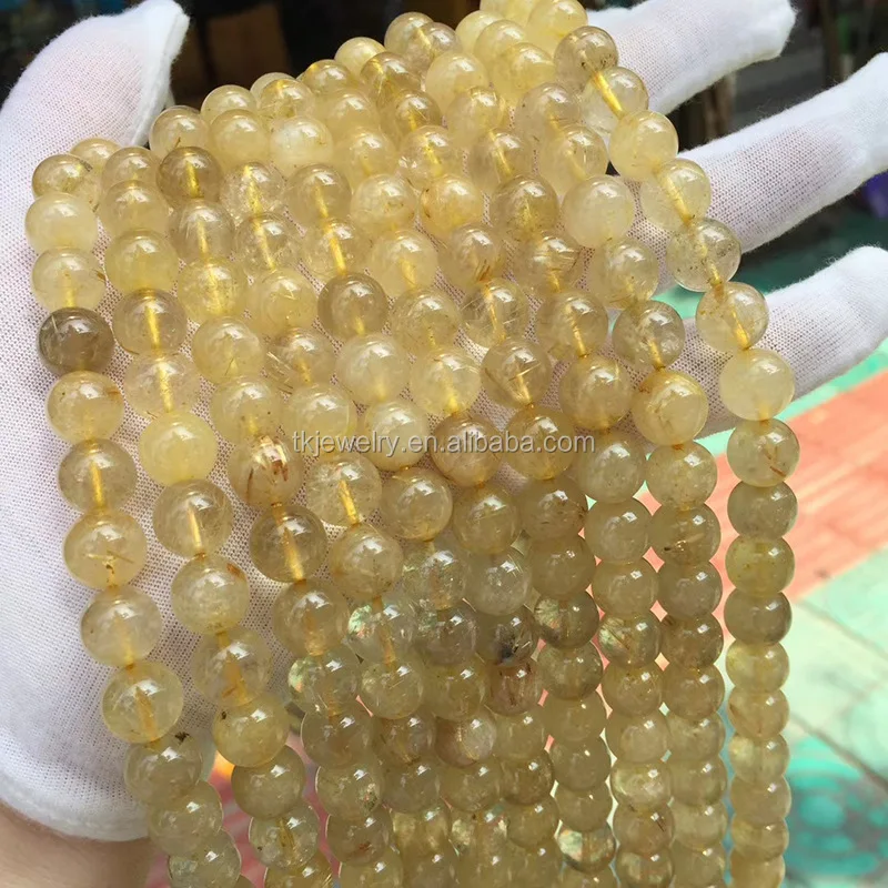High Quality Natural Hair Crystal Beads With Rutilated Quartz loose Beads for bracelet jewelry Making