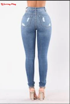 Blue Black Ripped Jeans Women High Waist Mom Stretch Ripped Jeans Skinny Pants Hole Baggy Trousers Long Denim Jeans Pants