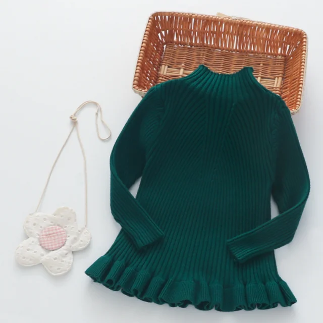 2022 Autumn Winter Kids turtleneck Stretch sweater for girls