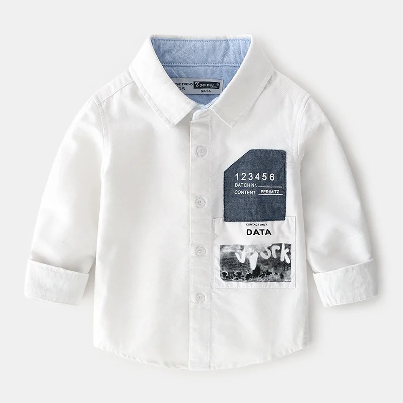 
Spring Autumn Solid Color Cotton lapel Long Sleeve England Baby Kids Children Birthday Shirts Boys clothing 