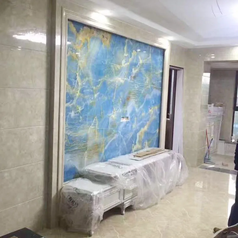 
Newstar gold vein light blue onyx marble price wall background for TV and fireplace 