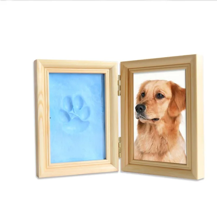 pet white photo frame dog handprint and footprint double frame with clay