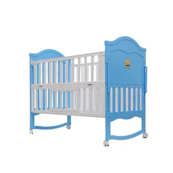Big solid wooden crib blue baby bed baby foldable cot 611