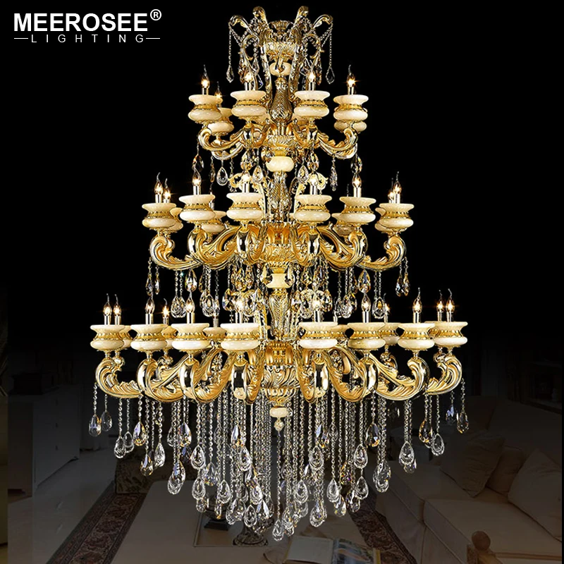 MEEROSEE Popular Hotel Project Lighting Large Golden Zinc Alloy Crystal Chandelier Lamp for Banque Hall MD85420-L36