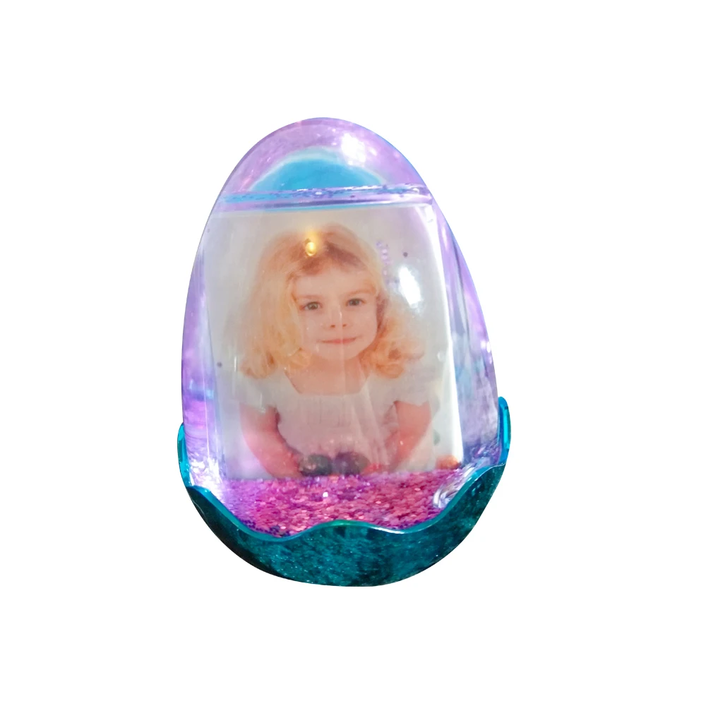 Egg Shape Photo Frame  Snowglobe Acrylic Photo Frame with Glitter