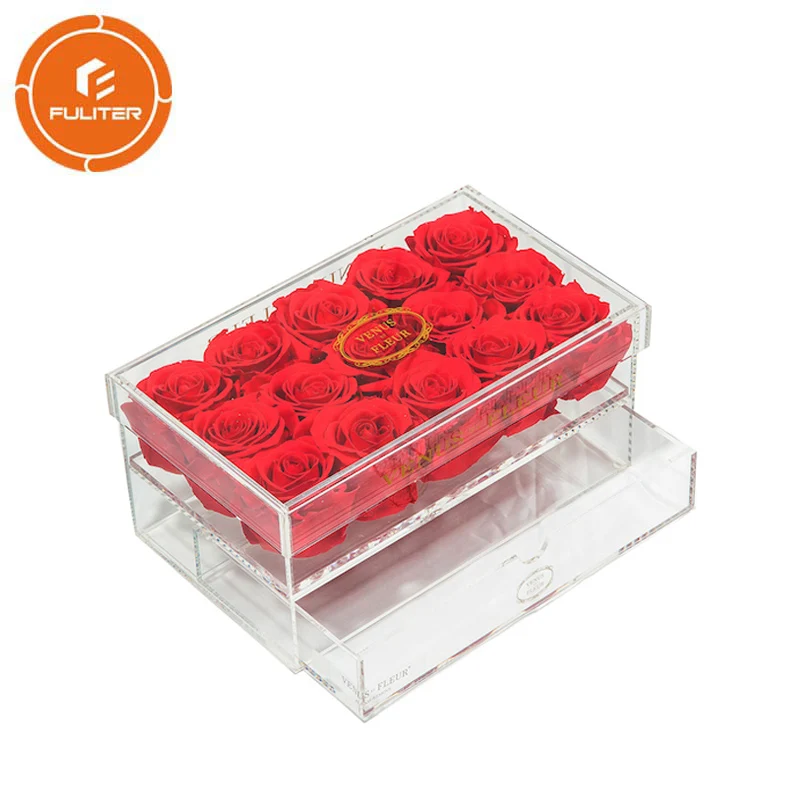 Custom 12 Holes Acrylic Flower Box Clear Transparent Rectangular Acrylic Flower Box With Ribbon