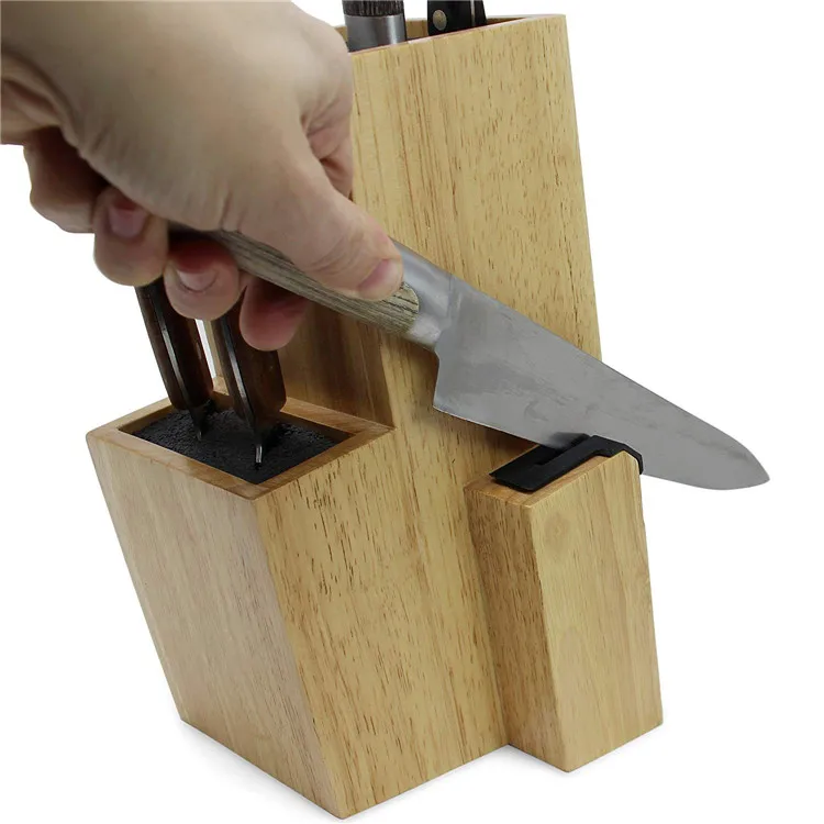 2 Tier Universal With Knife Sharpener Wooden Knife Block